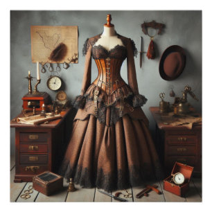 Vintage Victorian Steampunk Lady Detective Dress Photo Print