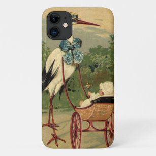 Vintage Victorian Stork and Baby Carriage iPhone 11 Case