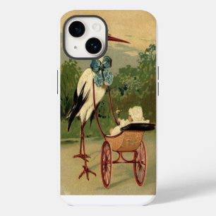 Vintage Victorian Stork and Baby Carriage iPhone Case