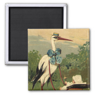 Vintage Victorian Stork and Baby Carriage Magnet