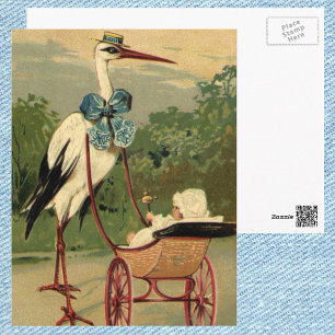Vintage Victorian Stork and Baby Carriage Postcard