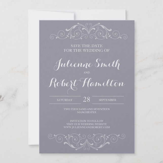 Vintage Victorian Swirls Elegant  Save the Date (Front)