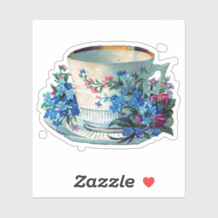 VINTAGE VICTORIAN TEACUP FLOWERS CUSTOM STICKER