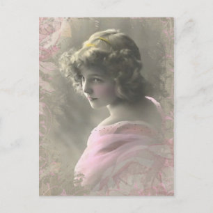 Vintage Victorian Teenage Girl in Pink Postcard