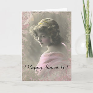 Vintage Victorian Teenage Girl Pink Thank You Card