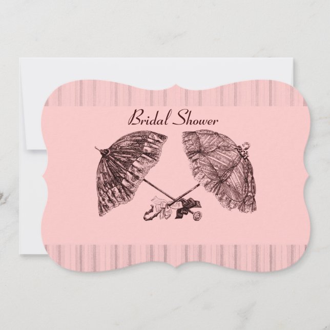 Vintage victorian umbrellas on pink stripe invitation (Front)