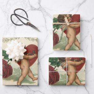 Vintage Victorian Valentine Cherub, Rose and Heart Wrapping Paper Sheet