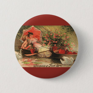 Vintage Victorian Valentine Day Cherub with Hearts 6 Cm Round Badge
