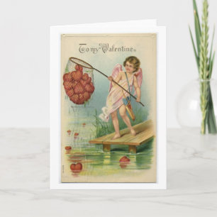 Vintage Victorian Valentine Fisherman Holiday Card