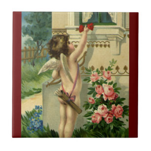 Vintage Victorian Valentine's Day, Angel Hearts Ceramic Tile