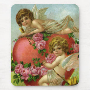 Vintage Victorian Valentines Day Angels Heart Rose Mouse Pad