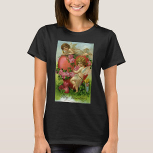Vintage Victorian Valentines Day Angels Heart Rose T-Shirt