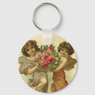 Vintage Victorian Valentine's Day, Angels Roses Key Ring