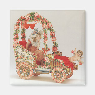 Vintage Victorian Valentines Day, Car with Flowers Magnet