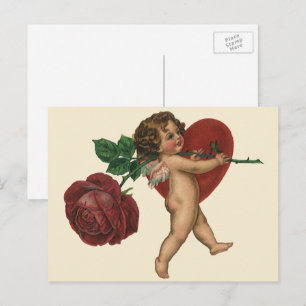 Vintage Victorian Valentine's Day Cherub and Rose Holiday Postcard