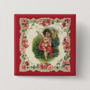 Vintage Victorian Valentine's Day, Cherub on Phone 15 Cm Square Badge