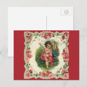 Vintage Victorian Valentine's Day, Cherub on Phone Holiday Postcard