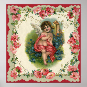 Vintage Victorian Valentine's Day, Cherub on Phone Poster
