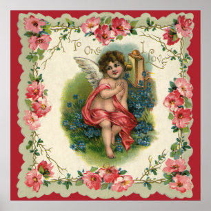 Vintage Victorian Valentine's Day, Cherub on Phone Poster