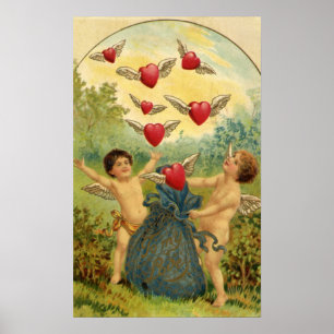 Vintage Victorian Valentine's Day, Cherubs Hearts Poster