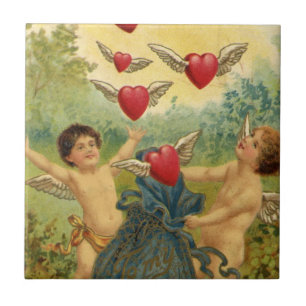 Vintage Victorian Valentine's Day, Cherubs Hearts Tile