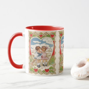 Vintage Victorian Valentines Day Children in Heart Mug