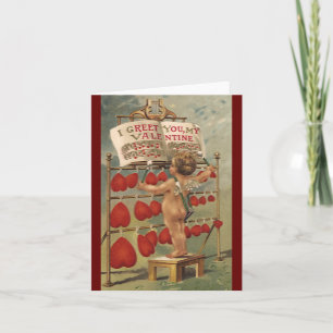 Vintage Victorian Valentines Day, Cupid and Hearts Holiday Card
