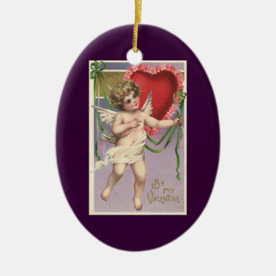 Vintage Victorian Valentine's Day Cupid with Heart Ceramic Tree Decoration