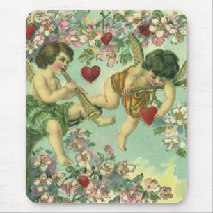 Vintage Victorian Valentines Day Cupids Heart Tree Mouse Pad