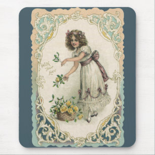 Vintage Victorian Valentine's Day, Girl with Roses Mouse Pad