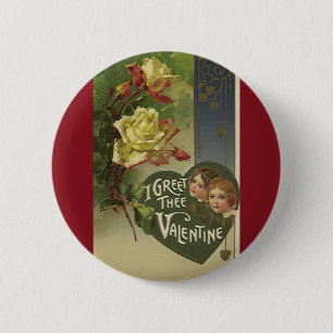 Vintage Victorian Valentine's Day, Girls and Roses 6 Cm Round Badge