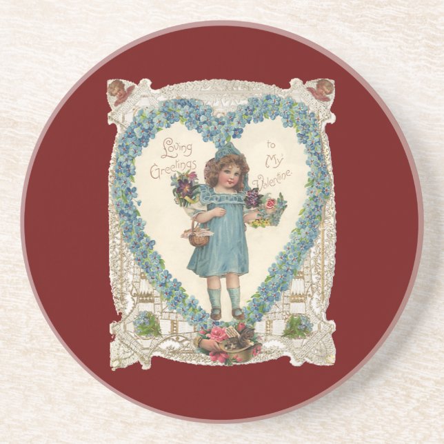 Vintage Victorian Valentine's Day, Heart Wreath Coaster (Front)