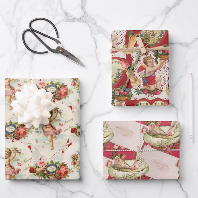 Vintage Victorian Valentines Wrapping Paper Sheet (Front)