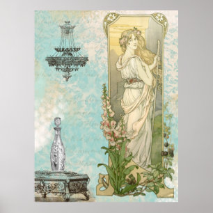 * Vintage Victorian Walking Woman AR23 Art Nouveau Poster