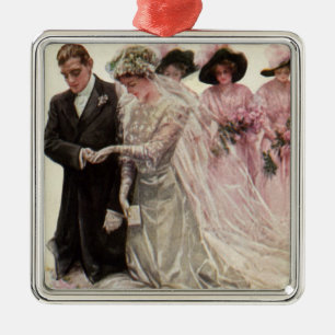 Vintage Victorian Wedding Ceremony Bride and Groom Metal Ornament