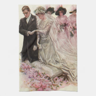 Vintage Victorian Wedding Ceremony Bride and Groom Tea Towel