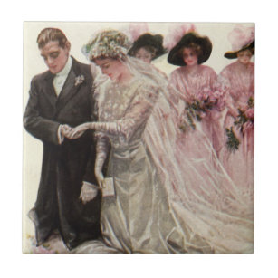 Vintage Victorian Wedding Ceremony Bride and Groom Tile