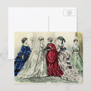 Vintage Victorian Wedding Party Bridal Portrait Postcard