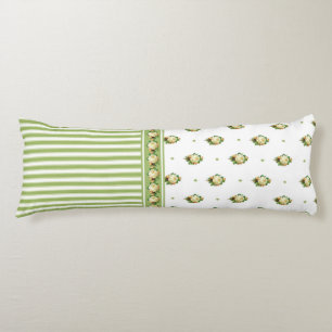 Vintage Victorian White Rose Bloom Green Stripe Body Cushion