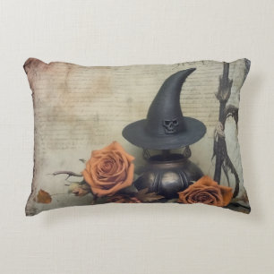 Vintage Victorian Witch Pumpkin Roses Decorative Cushion