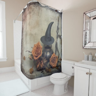 Vintage Victorian Witch Pumpkin Roses Shower Curtain