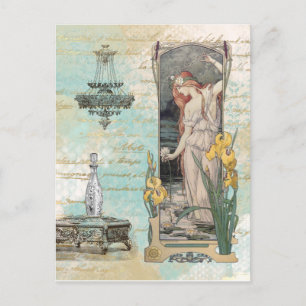* Vintage Victorian Woman AR23 Flowers Art Nouveau Postcard