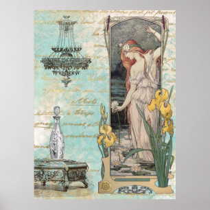 * Vintage Victorian Woman Flowers Art Nouveau AR23 Poster