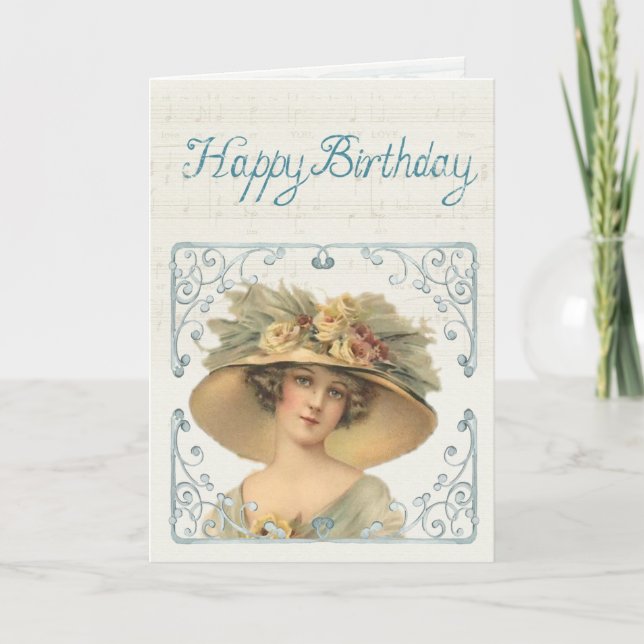 Vintage Victorian Woman Happy Birthday Card (Front)