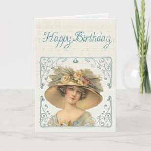 Vintage Victorian Woman Happy Birthday Card