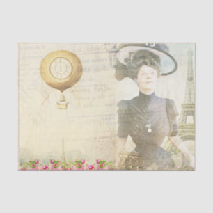 Vintage Victorian Woman Paris Clock Decoupage Tissue Paper