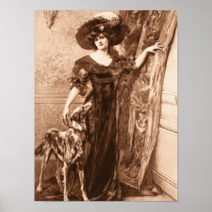 Vintage Victorian Woman w Greyhound Dog Template Poster