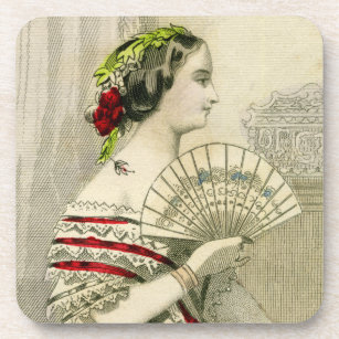 Vintage Victorian Woman with Fan Coaster Set