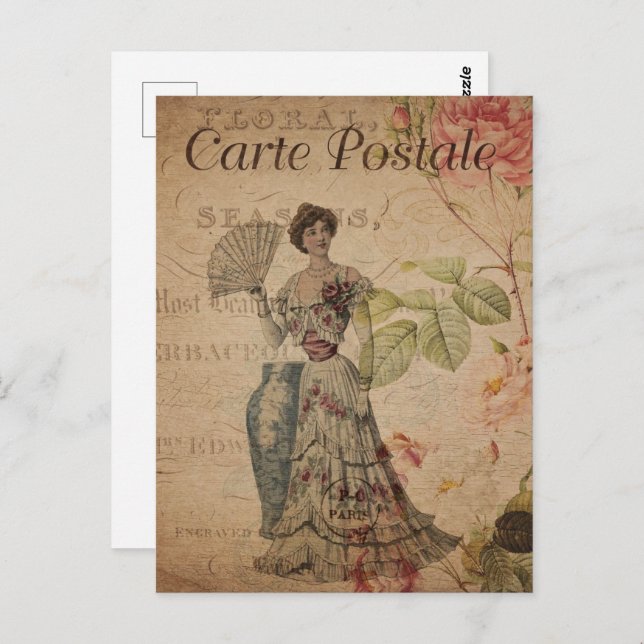 Vintage Victorian Woman with Fan Postcard (Front/Back)
