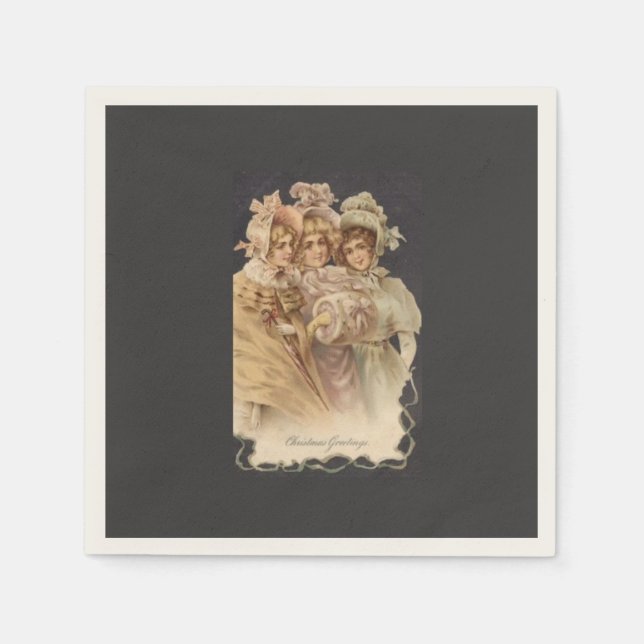 Vintage Victorian Women Christmas Holiday Napkins (Front)